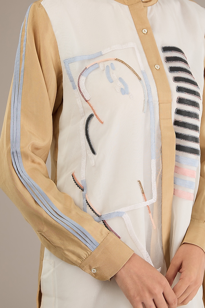 White & Ochre Silk Patchwork Co-Ord Set by GRAINE at Pernia's Pop Up Shop