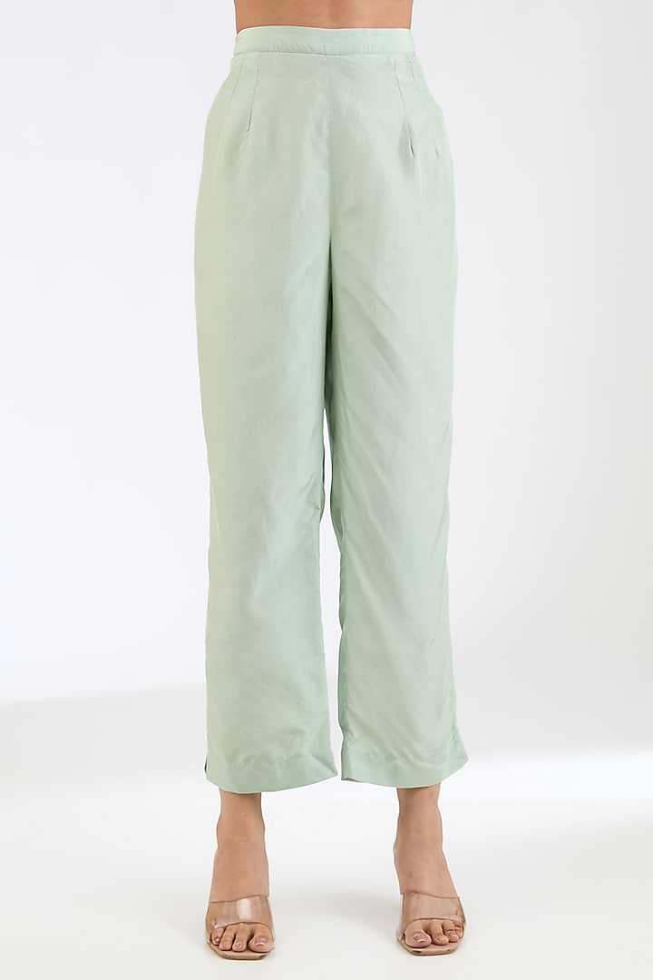 Green Silk & Silk Organza Pant Set by GRAINE at Pernia's Pop Up Shop