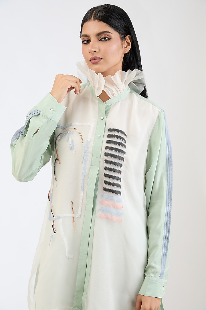 Green Silk & Silk Organza Pant Set by GRAINE at Pernia's Pop Up Shop