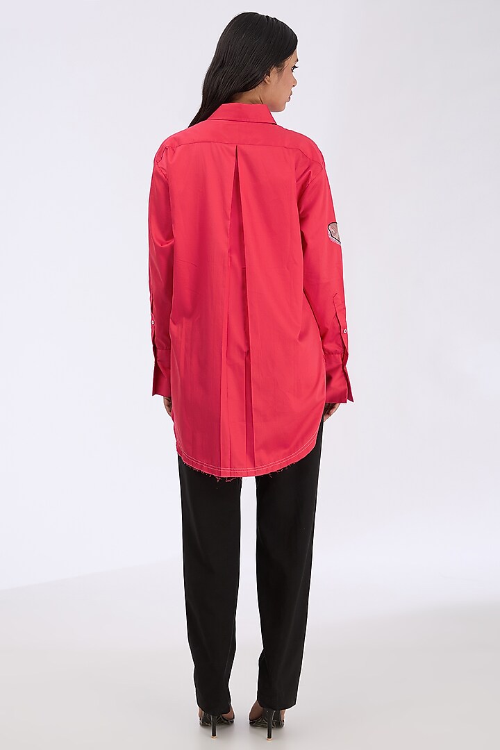 Tart Red Giza Cotton Thread Embroidered Shirt by GRAINE at Pernia's Pop Up Shop