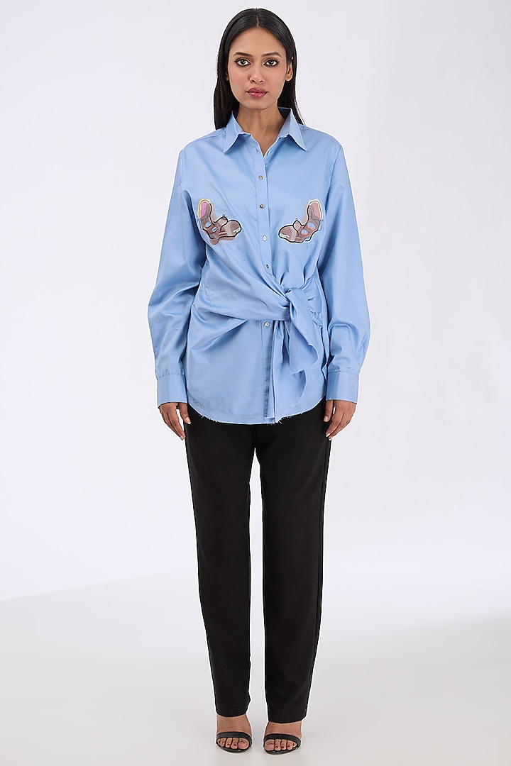 Infinity Blue Giza Cotton Thread Embroidered Shirt by GRAINE at Pernia's Pop Up Shop