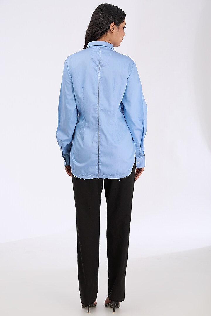 Infinity Blue Giza Cotton Thread Embroidered Shirt by GRAINE at Pernia's Pop Up Shop