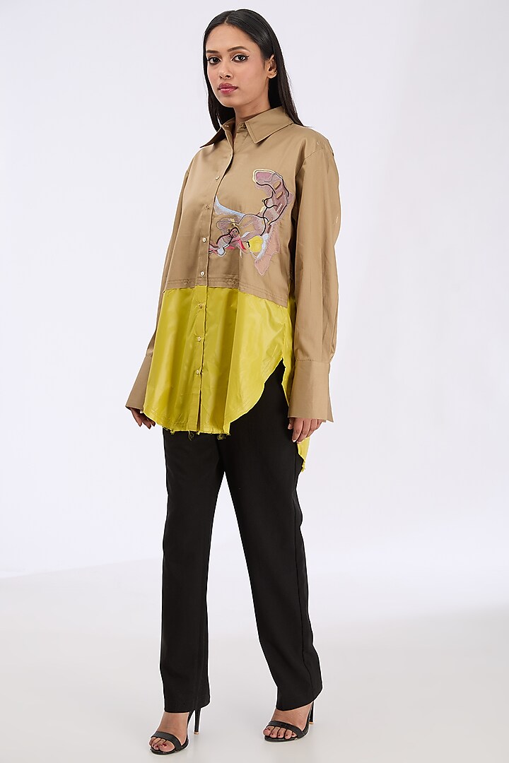 Lime & French Mole Giza Cotton Thread Embroidered Shirt by GRAINE at Pernia's Pop Up Shop