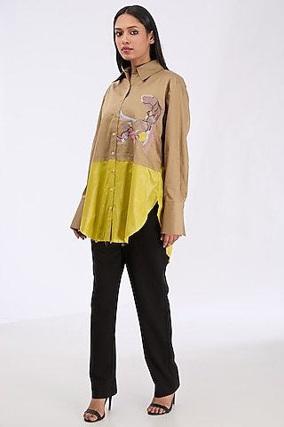 Lime & French Mole Giza Cotton Thread Embroidered Shirt by GRAINE