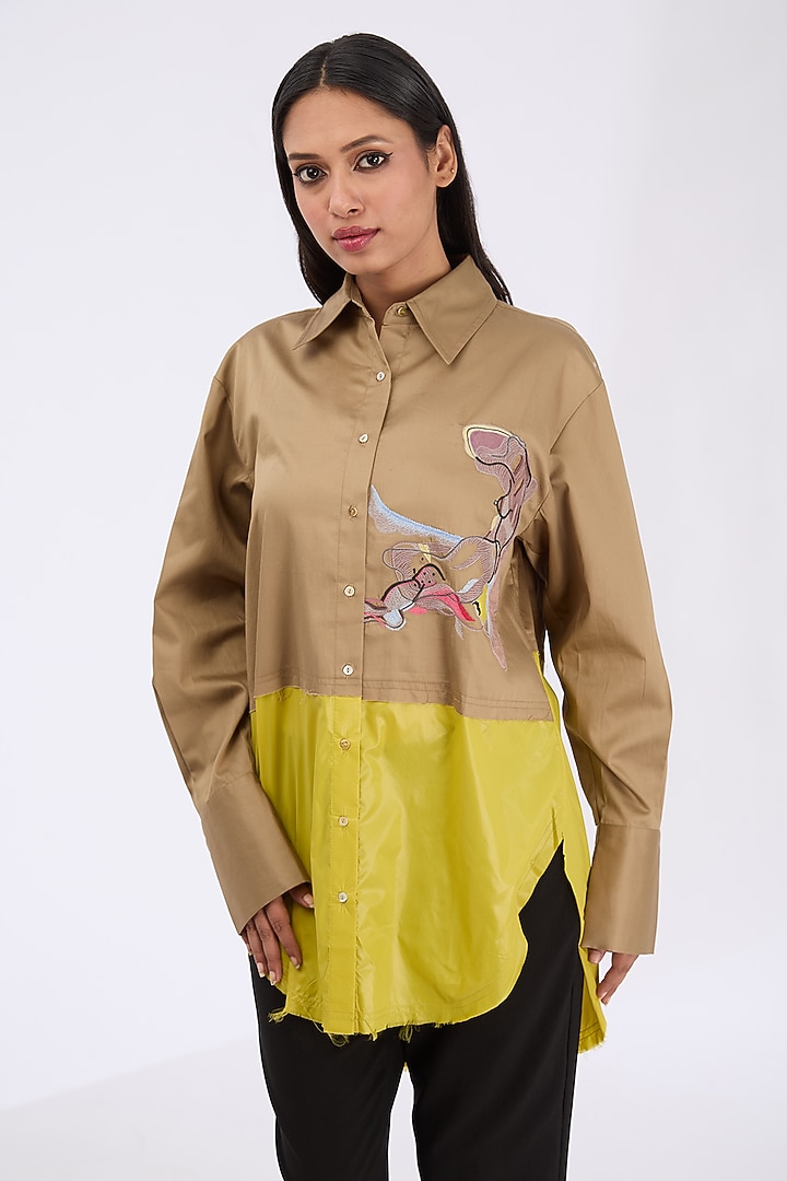 Lime & French Mole Giza Cotton Thread Embroidered Shirt by GRAINE at Pernia's Pop Up Shop