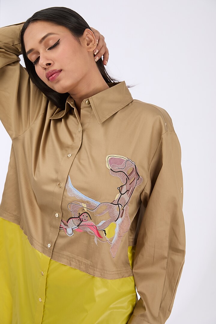 Lime & French Mole Giza Cotton Thread Embroidered Shirt by GRAINE at Pernia's Pop Up Shop