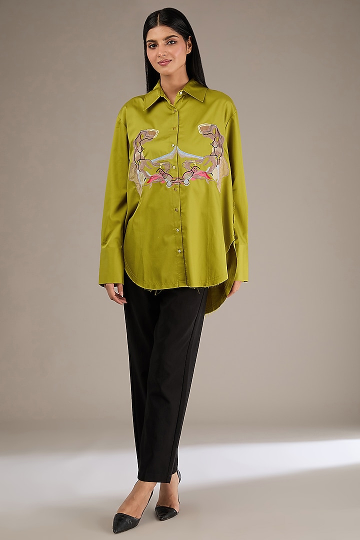 Pickle Green Giza Cotton Shirt by GRAINE at Pernia's Pop Up Shop