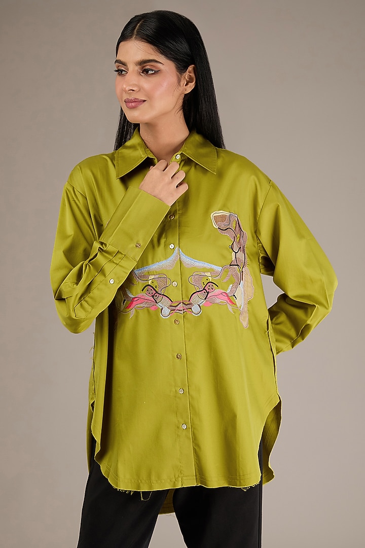 Pickle Green Giza Cotton Shirt by GRAINE at Pernia's Pop Up Shop