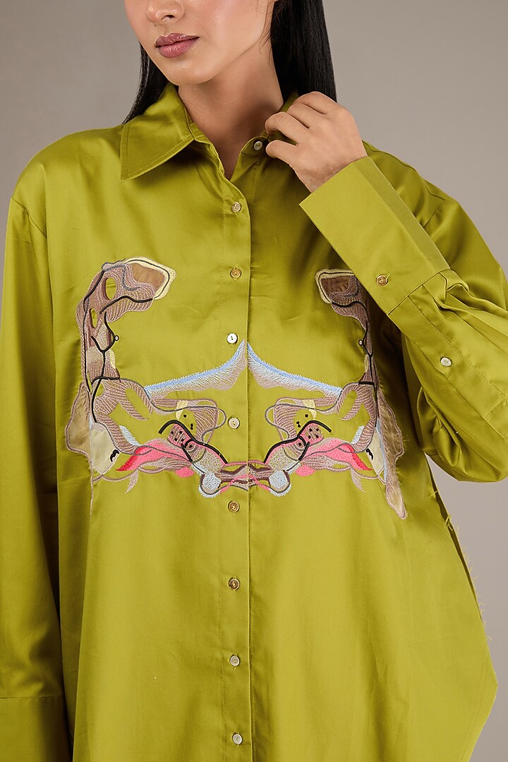 Pickle Green Giza Cotton Shirt by GRAINE at Pernia's Pop Up Shop