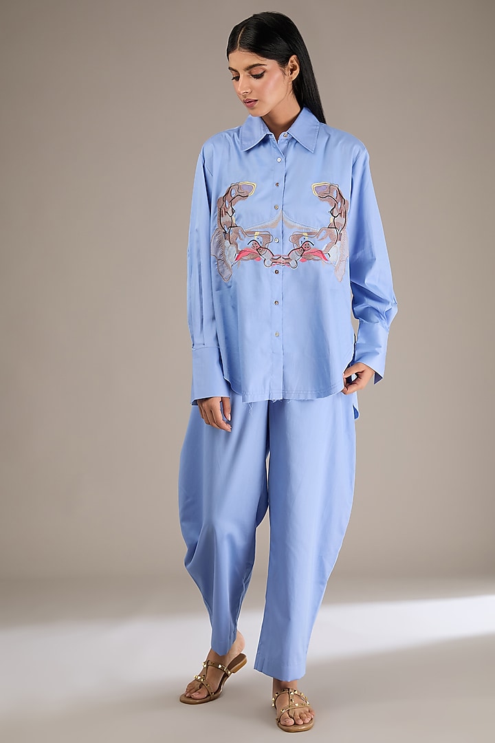 Blue Giza Cotton Shirt by GRAINE at Pernia's Pop Up Shop