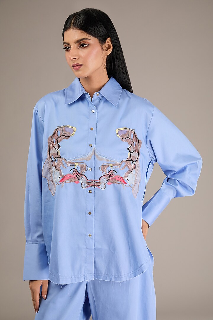 Blue Giza Cotton Shirt by GRAINE at Pernia's Pop Up Shop