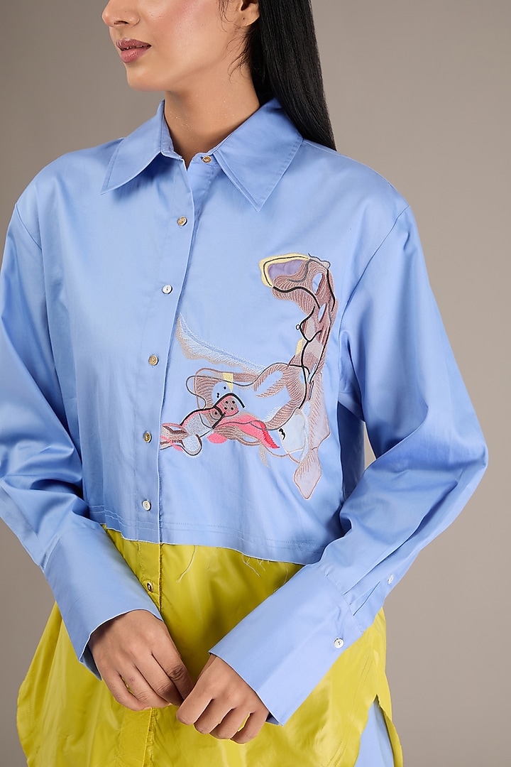 Blue Giza Cotton Thread Work Co-Ord Set by GRAINE at Pernia's Pop Up Shop