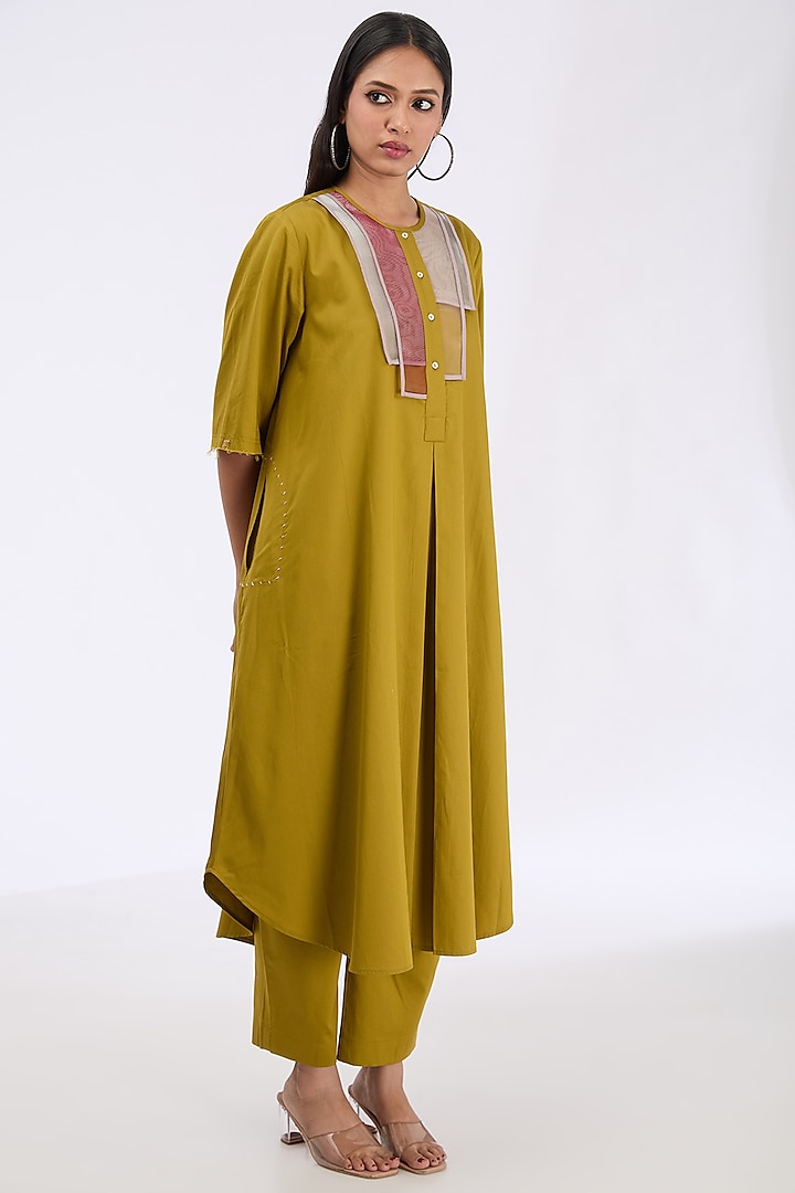 Pickle Green Giza Cotton Flared Tunic Set by GRAINE at Pernia's Pop Up Shop