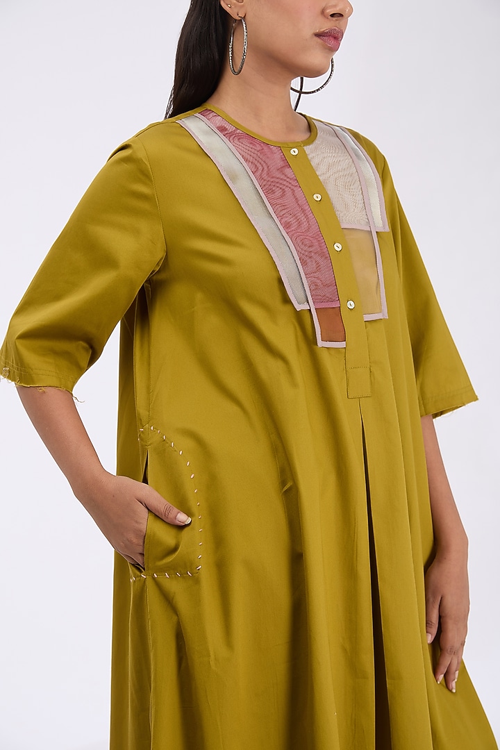 Pickle Green Giza Cotton Flared Tunic Set by GRAINE at Pernia's Pop Up Shop