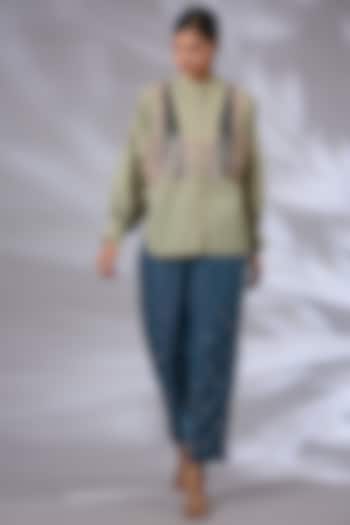 Blue Denim Mid Wash Trousers by GRAINE at Pernia's Pop Up Shop