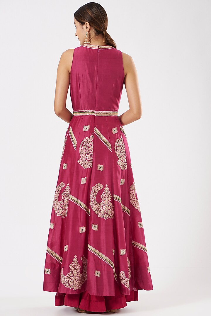 Hot Pink Chanderi Embroidered Wedding Anarkali by Garo at Pernia's Pop Up Shop