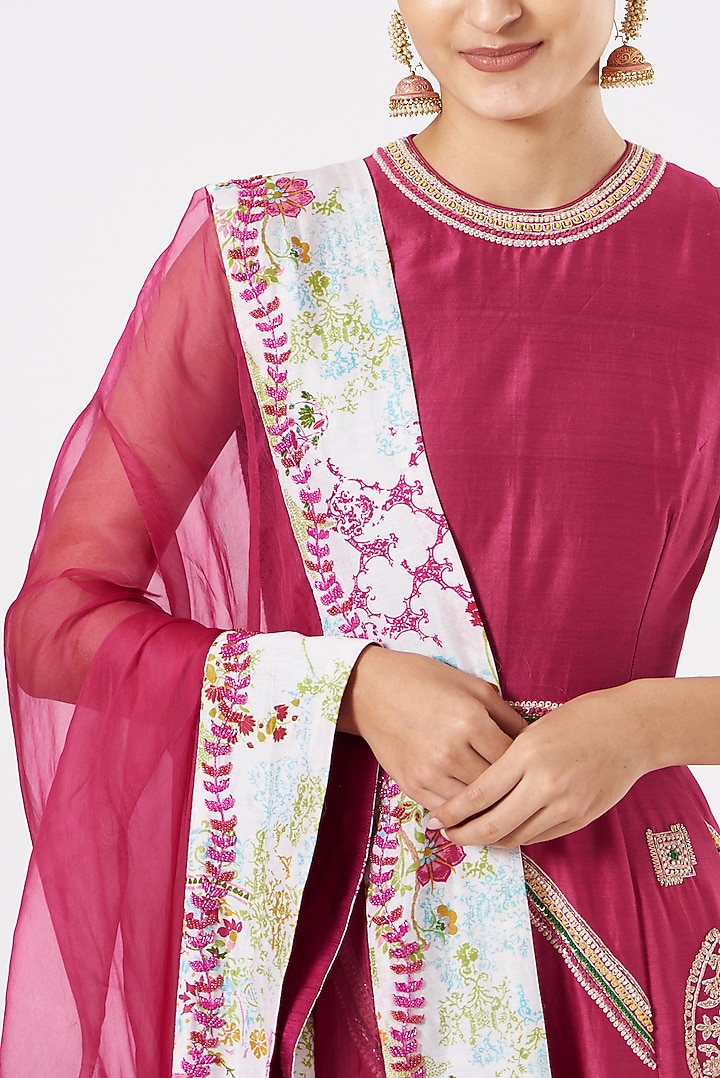 Hot Pink Chanderi Embroidered Wedding Anarkali by Garo at Pernia's Pop Up Shop