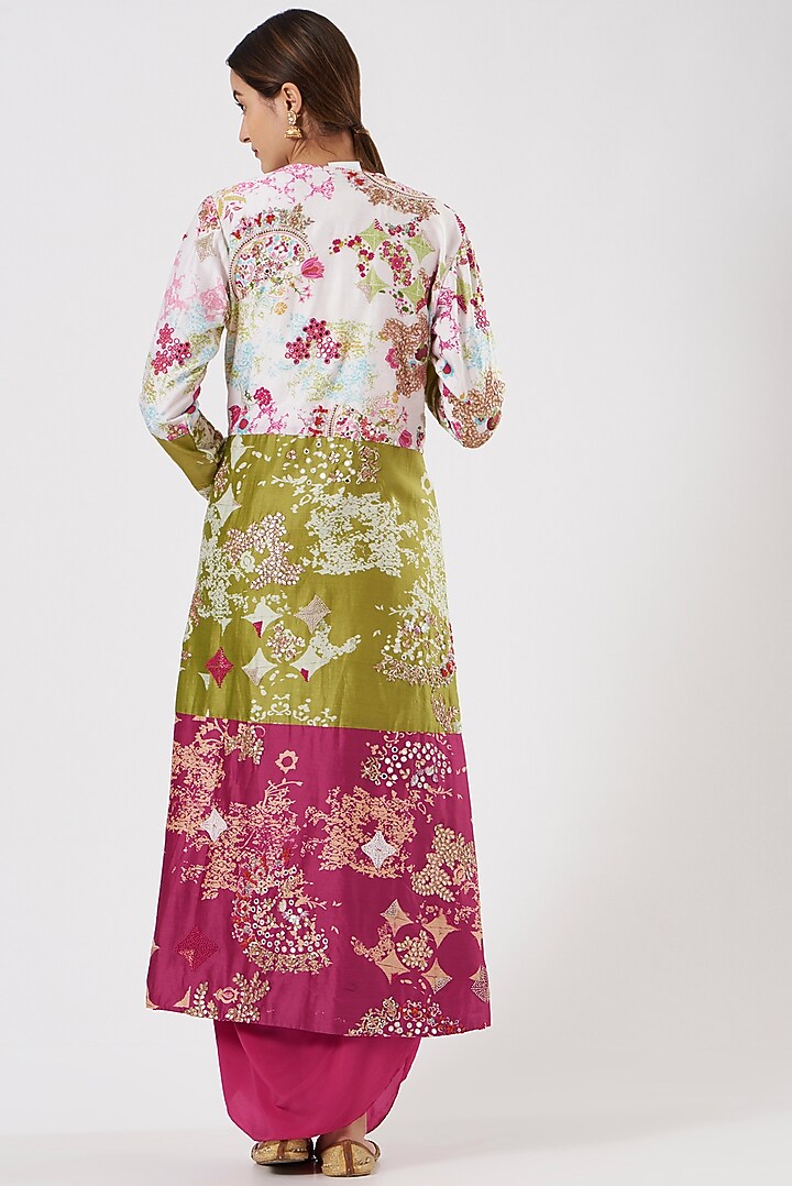 Multi-Colored Chanderi Mirror Embroidered & Printed Jacket Set by Garo at Pernia's Pop Up Shop