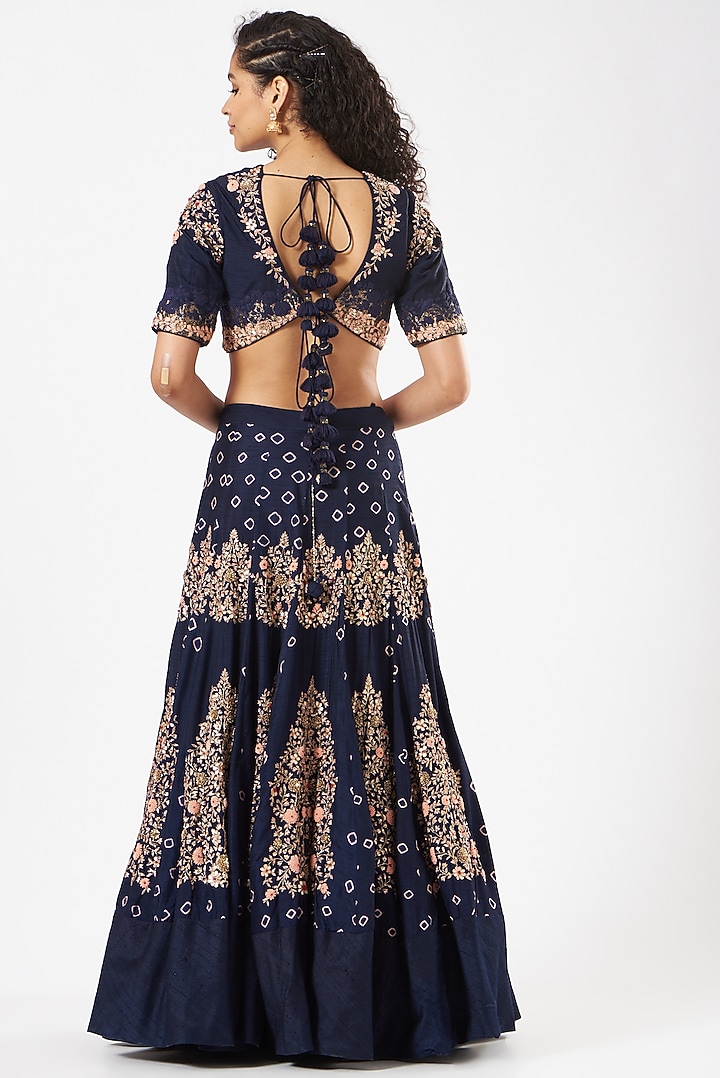 Dark Blue Zardosi Embroidered Wedding Lehenga Set by Garo at Pernia's Pop Up Shop