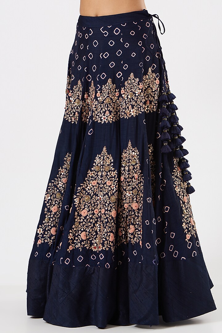 Dark Blue Zardosi Embroidered Wedding Lehenga Set by Garo at Pernia's Pop Up Shop