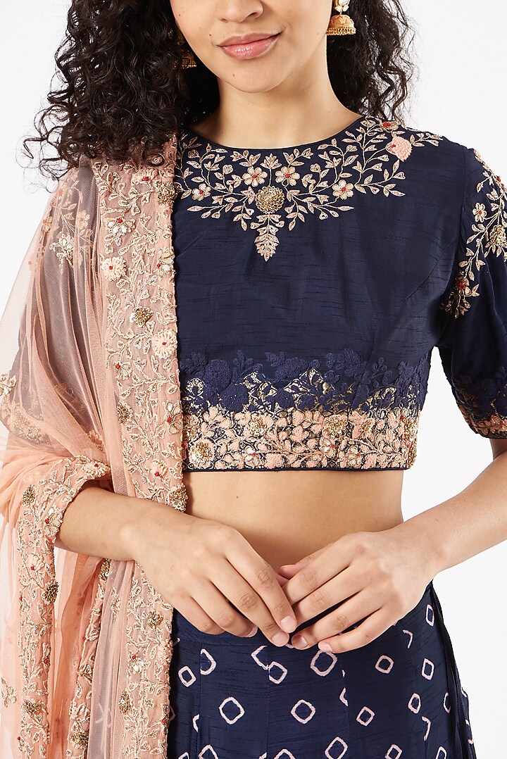 Dark Blue Zardosi Embroidered Wedding Lehenga Set by Garo at Pernia's Pop Up Shop