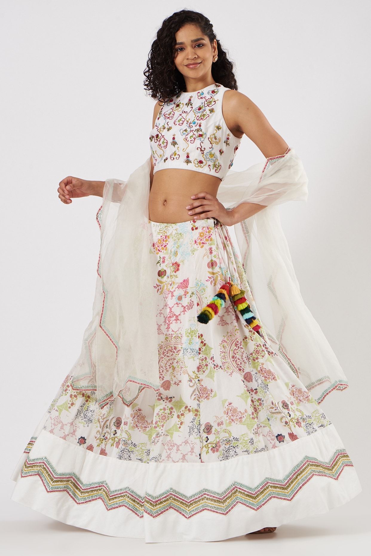 White Printed Lehenga Set