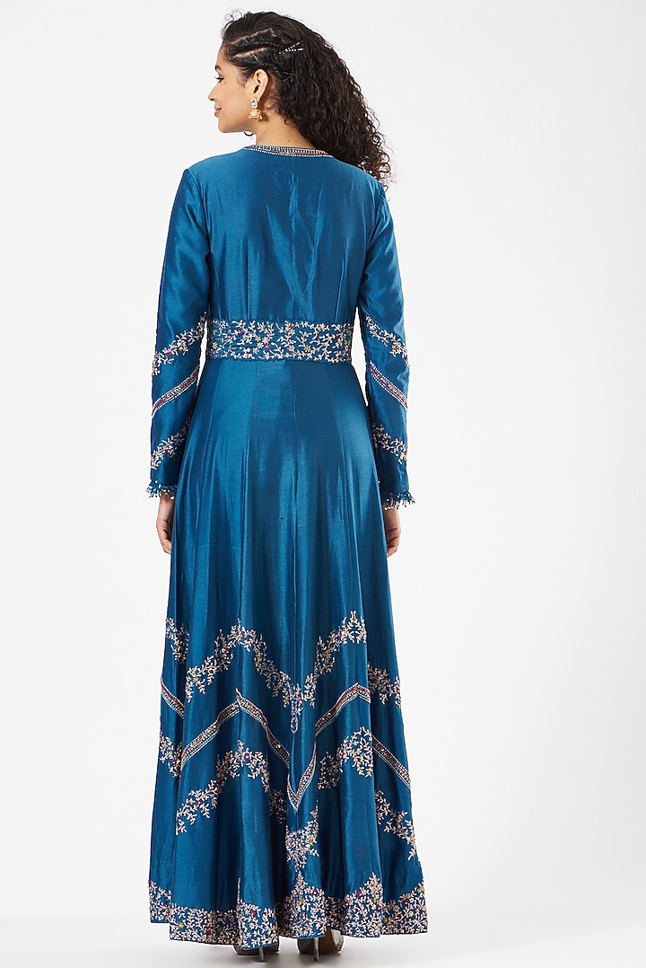 Cobalt Blue Embroidered Jacket Wedding Lehenga Set by Garo at Pernia's Pop Up Shop