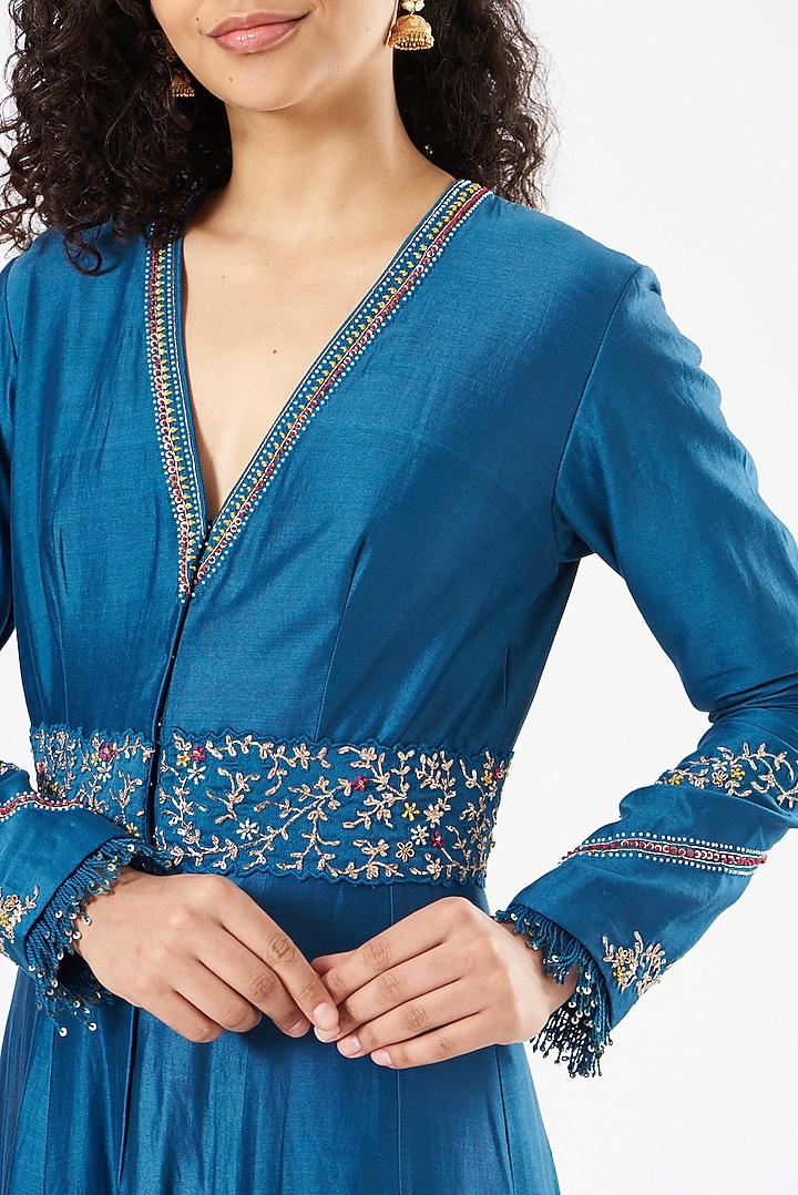 Cobalt Blue Embroidered Jacket Wedding Lehenga Set by Garo at Pernia's Pop Up Shop