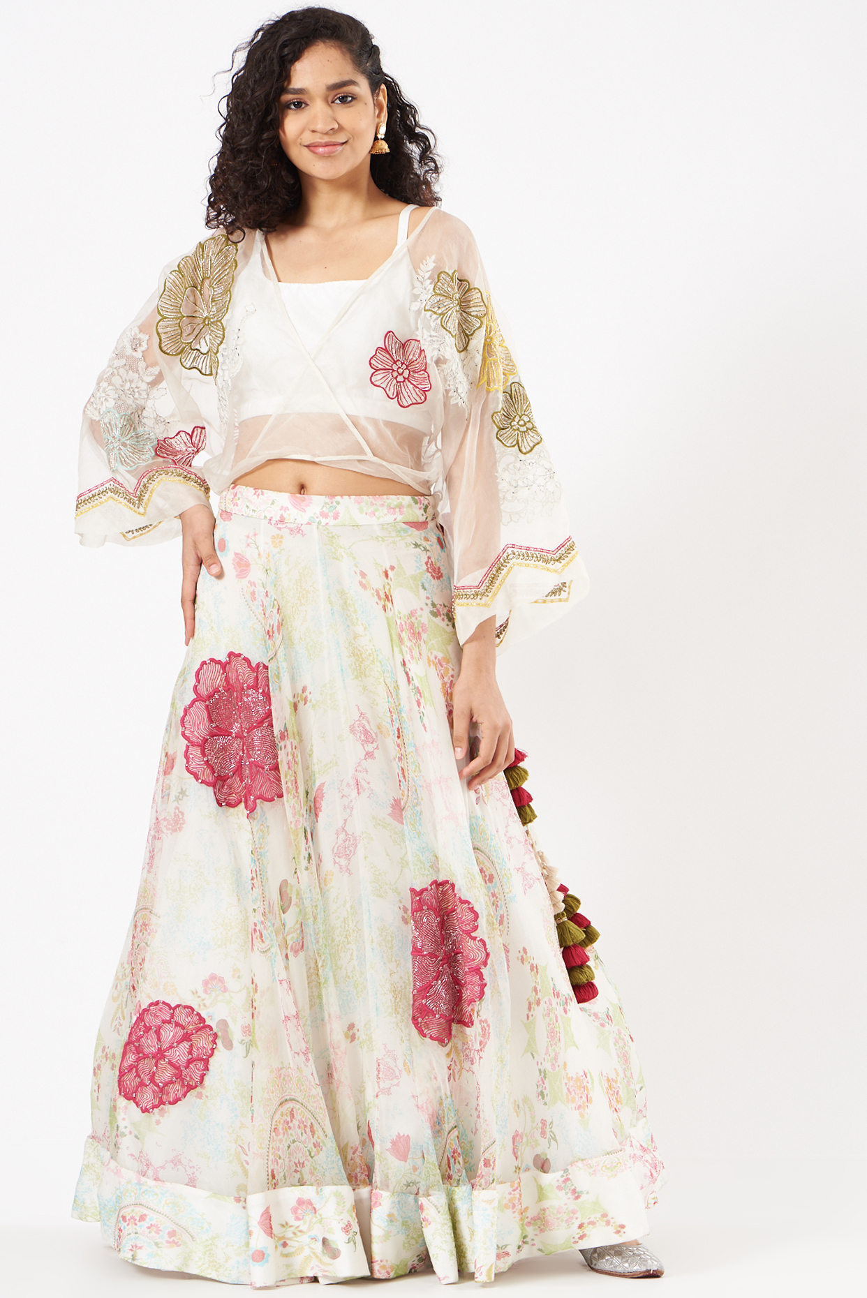 White Chanderi Printed Wedding Lehenga Set by Garo at Pernia's Pop Up Shop