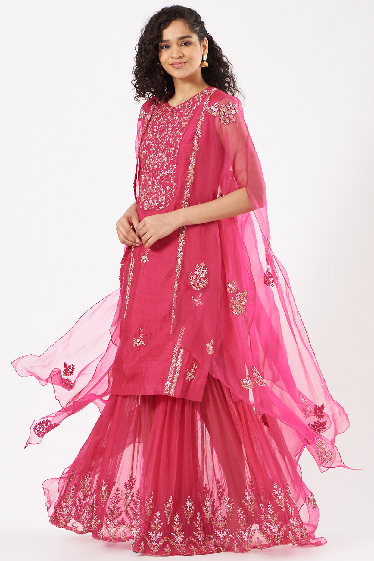 Pink Embroidered Gharara Set by Garo