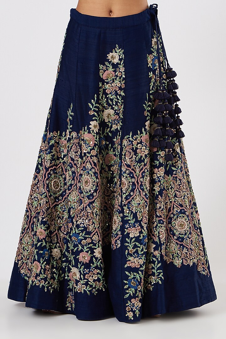 Dark Blue Embroidered Wedding Lehenga Set by Garo at Pernia's Pop Up Shop