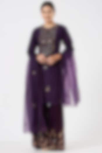Violet Organza Embroidered Gharara Set by Garo at Pernia's Pop Up Shop