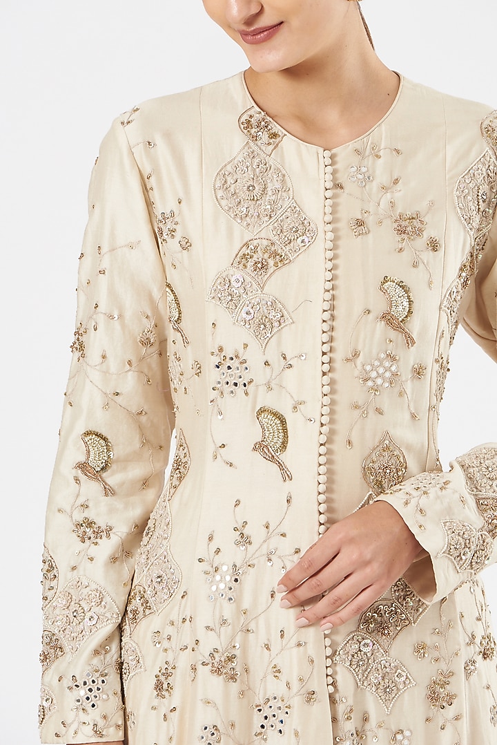 White Embroidered Long Jacket by Garo at Pernia's Pop Up Shop
