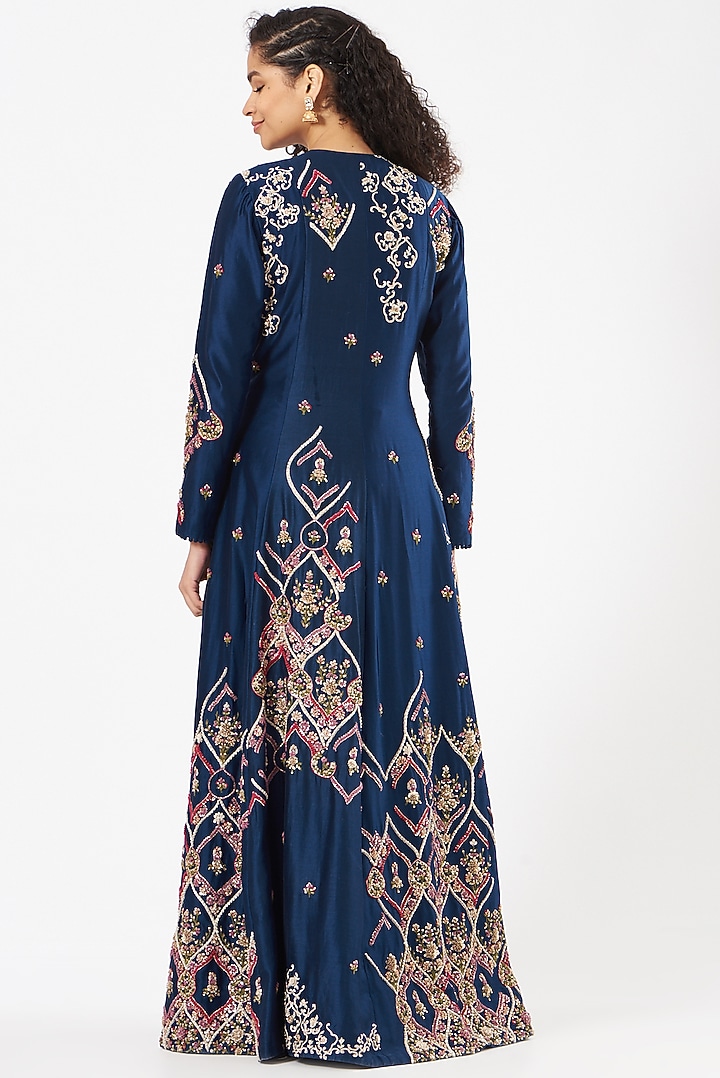 Cobalt Blue Embroidered Long Jacket by Garo at Pernia's Pop Up Shop