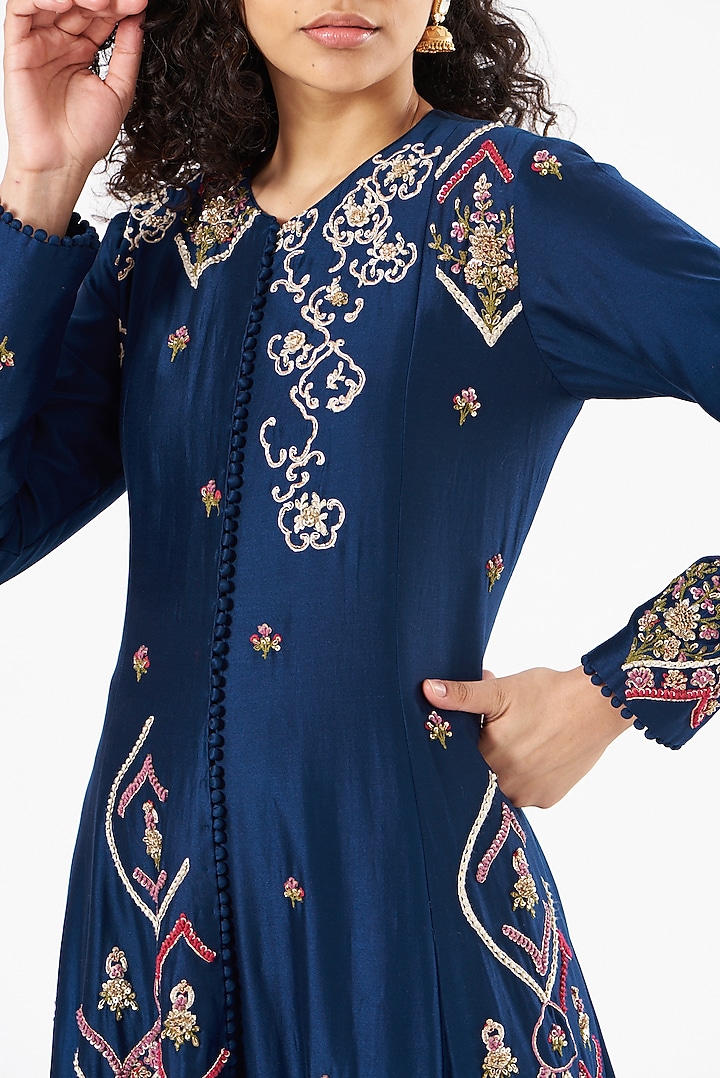 Cobalt Blue Embroidered Long Jacket by Garo at Pernia's Pop Up Shop