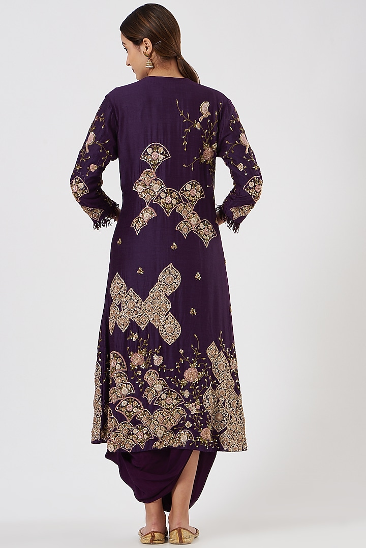 Purple Crepe Embroidered Jacket Set by Garo at Pernia's Pop Up Shop