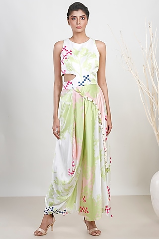 White Modal Satin Jumpsuit by Garo