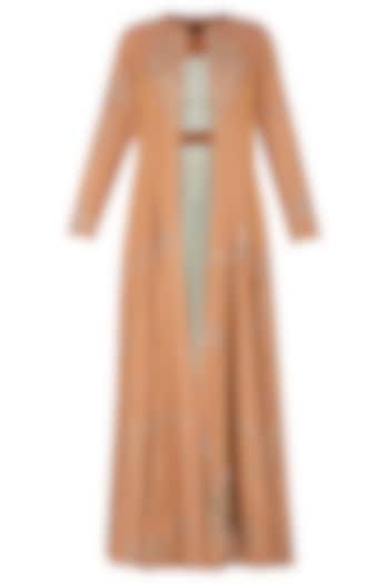 Mint Green Embellished Crop Top With Dhoti Pants & Long Jacket by Garo at Pernia's Pop Up Shop