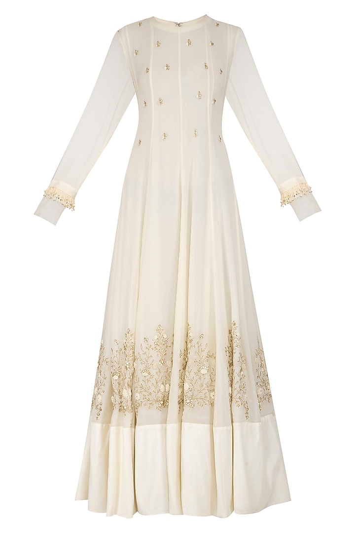 Off White Embellished Kali Gown With Dupatta by Garo