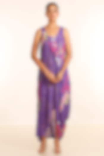 Purple Silk Muslin Pleated Draped Dress by Garo