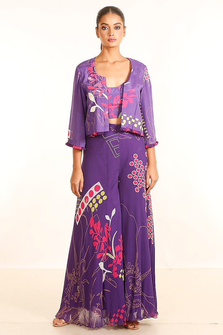 Purple Silk Muslin Jacket Set by Garo at Pernia's Pop Up Shop