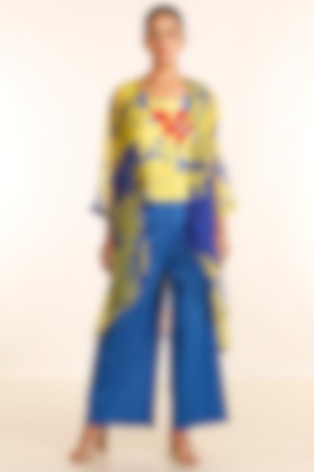 Cobalt Blue & Yellow Organza Jacket Set by Garo at Pernia's Pop Up Shop