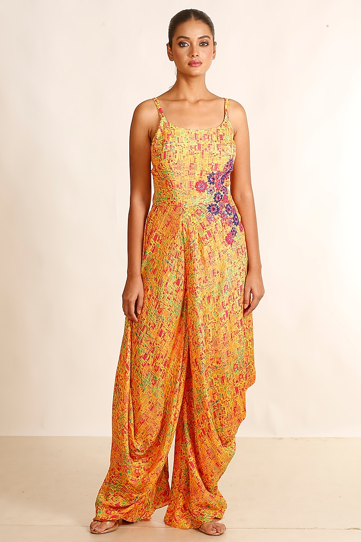 Yellow Silk Muslin Cowl Jumpsuit by Garo at Pernia's Pop Up Shop