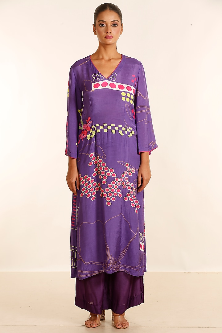 Purple Silk Muslin & Cotton Kurta Set by Garo at Pernia's Pop Up Shop