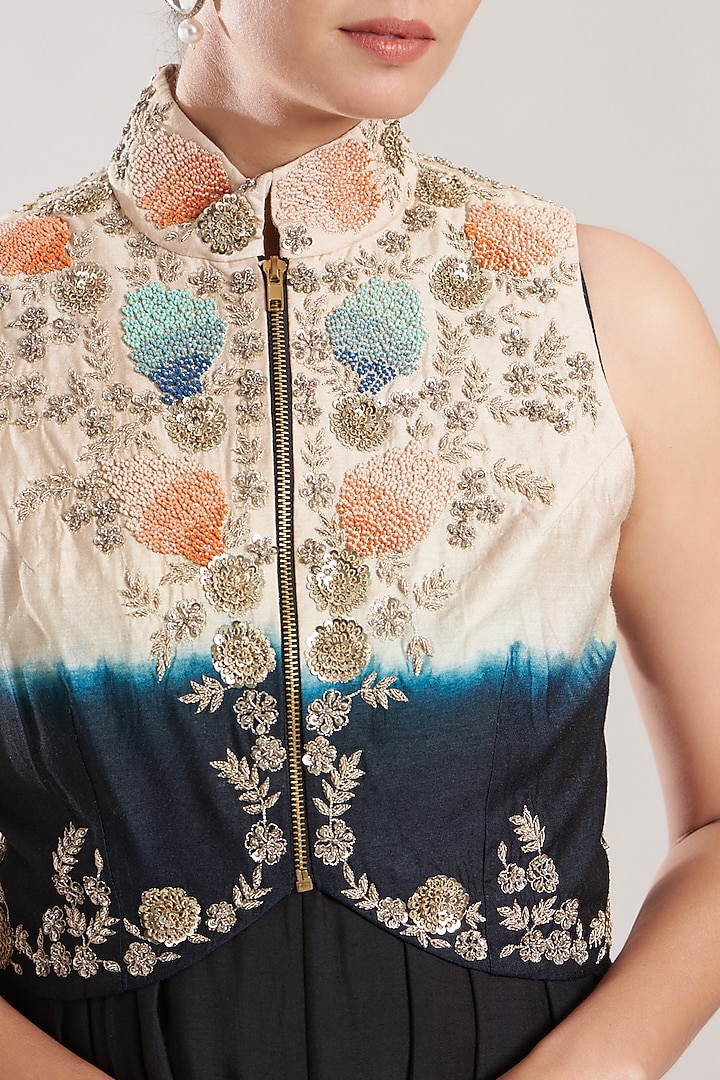 Black Silk Muslin Jumpsuit With Jacket by Garo at Pernia's Pop Up Shop