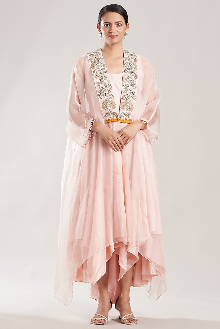 Blush Pink Silk Muslin Gown With Cape by Garo at Pernia's Pop Up Shop