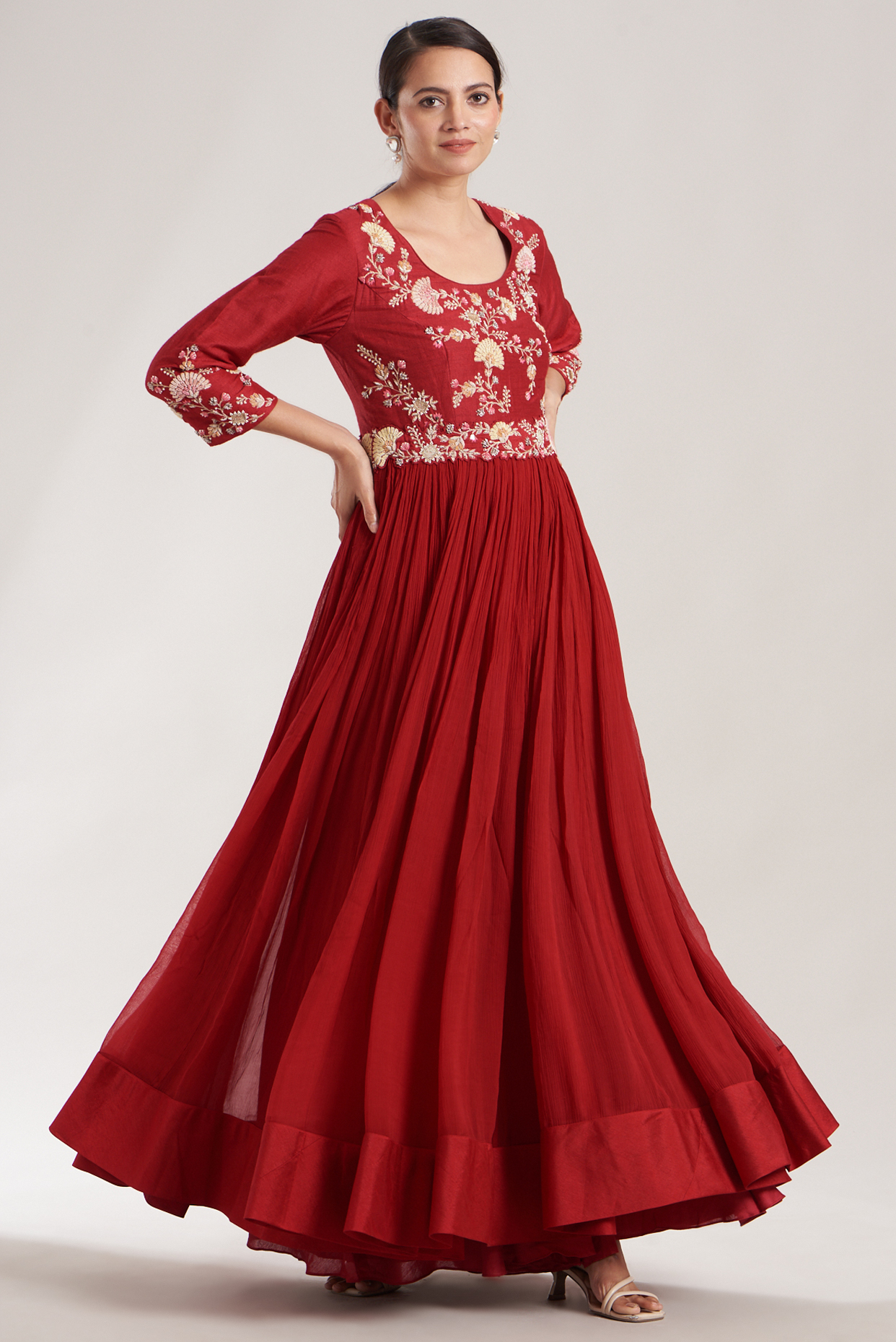 Red Chiffon Anarkali Set by Garo