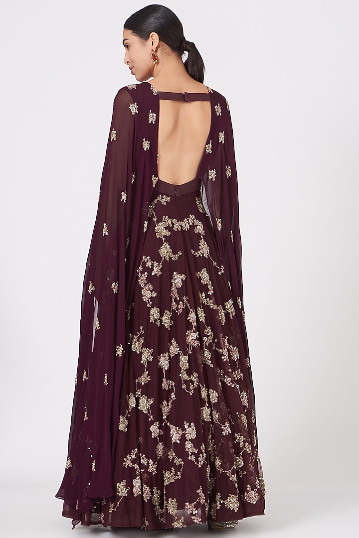 Wine Zardosi Embroidered Wedding Gown by Garo at Pernia's Pop Up Shop