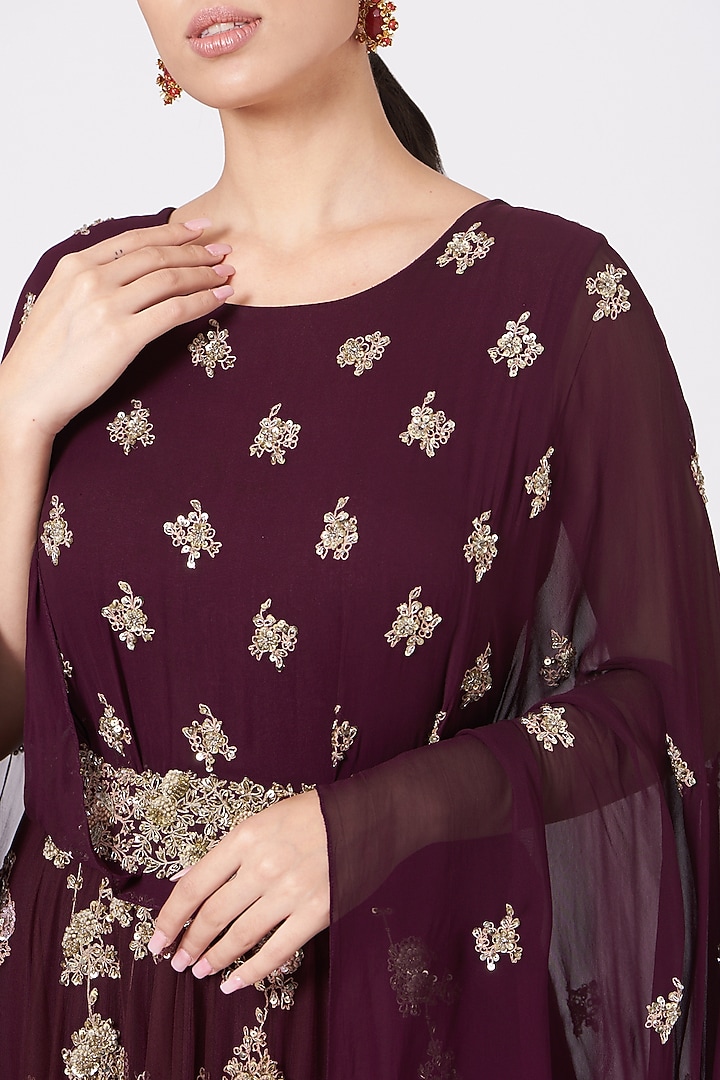 Wine Zardosi Embroidered Wedding Gown by Garo at Pernia's Pop Up Shop