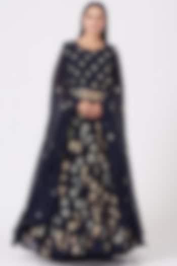 Cobalt Blue Embroidered Gown by Garo